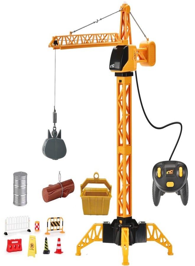 SNACKTANT 28-Inch RC Construction Tower Crane Toy for Kids, 4 Channel Remote Control Crane Toy with LED Light, Grabber, Log, Lifting Basket, 360° swivel, STEM Educational Learning Toys for Boys Ages 3 and Up - Image 1